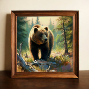 Affiche Dessin pastel du grizzli dans la nature