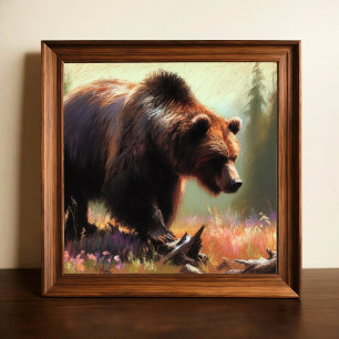 Affiche Dessin pastel du grizzli dans la nature