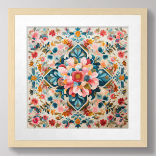 Affiche Dessin pastel d'un bloc de motifs floraux