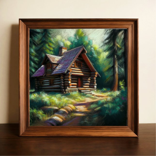 Affiche Dessin Pastel dur du Cabine de bille dans les bois (Créateur téléchargé)