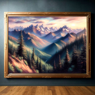 Affiche Dessin Pastel dur du paysage de montagne II