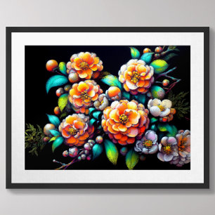 Affiche Dessin pastel Fleur orange asiatique Branche