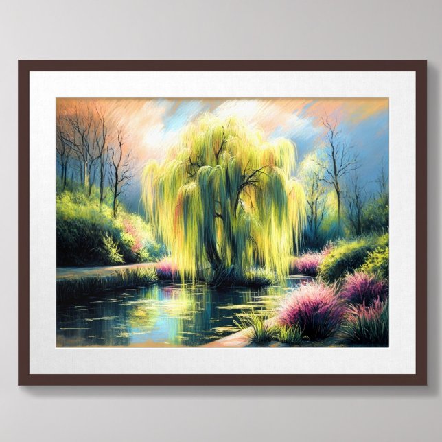 Affiche Dessin Pastel Jardin Étang Plein Arbre (Créateur téléchargé)