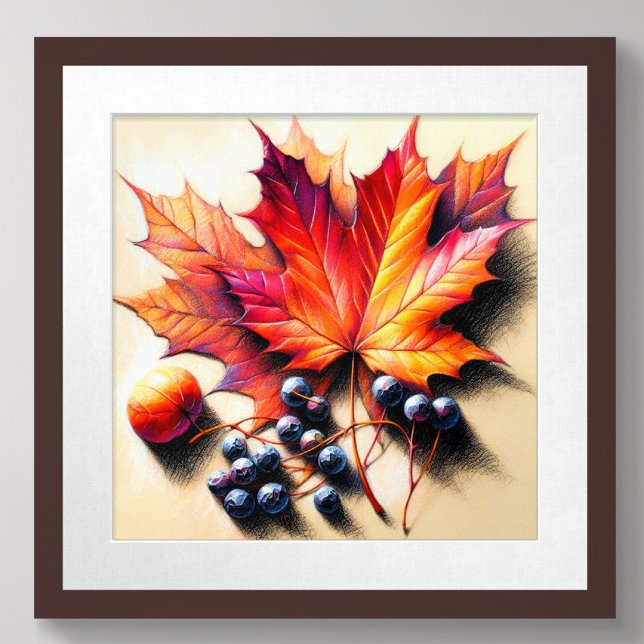 Affiche Dessin Pastel Maple Leaf Berry Automne automne (Créateur téléchargé)