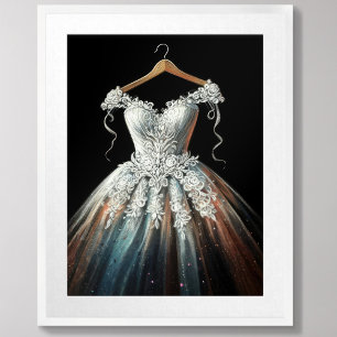 Affiche Dessin pastel Mariage robe sur cintre