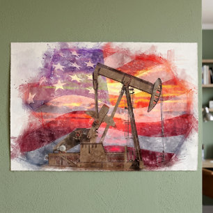 Affiche Dessin pastel patriotique de pompe à huile au couc