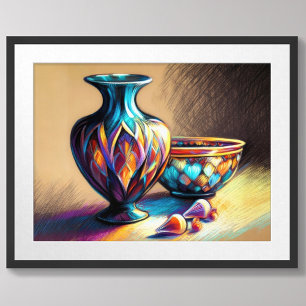 Affiche Dessin pastel Pièces d'Art en verre coloré