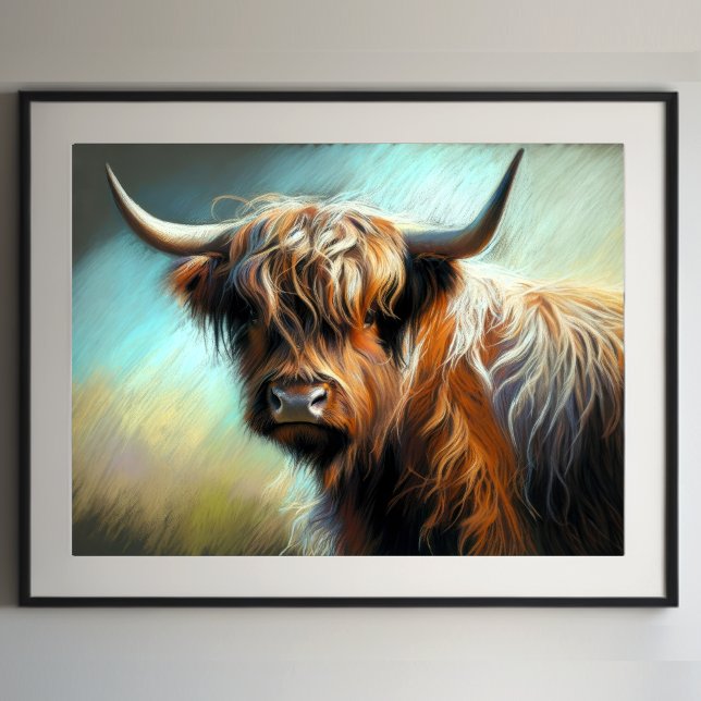 Affiche Dessin Pastel Vache Highland (Créateur téléchargé)