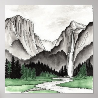 Affiche Dessin paysager chinois