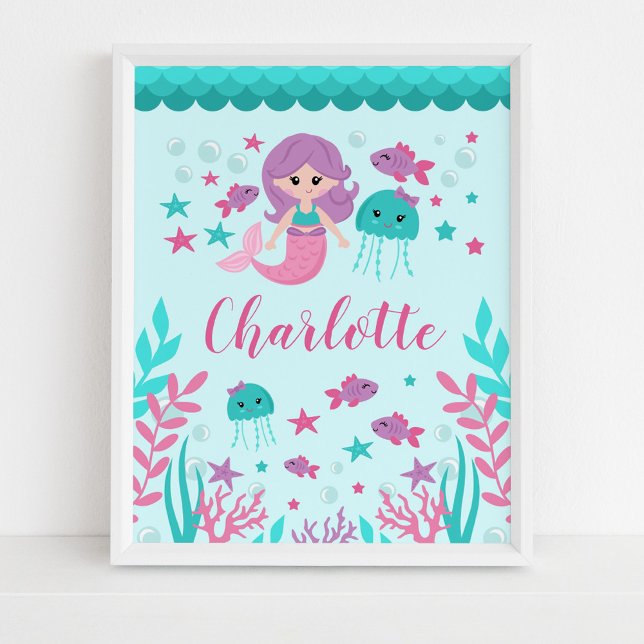 Affiche Dessin personnalisé de sirène mignonne pour la cha (Créateur téléchargé)