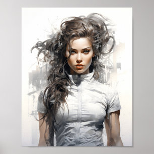 Affiche Dessin Portrait D'Une Belle Jeune Femme