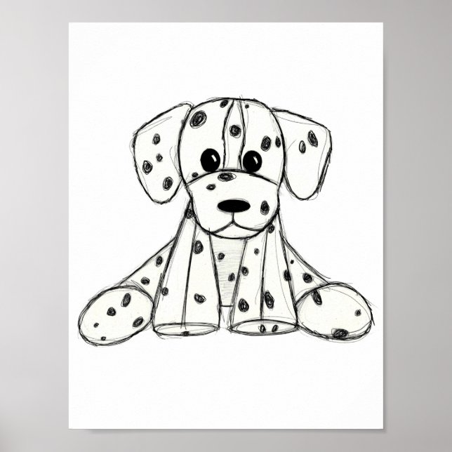 Affiche Dessin simple de contour de chien dalmate rembourr (Devant)
