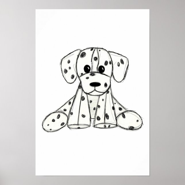 Affiche Dessin simple de contour de chien dalmatien rembou (Devant)