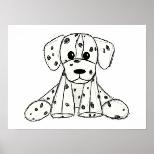 Affiche Dessin simple de contour de chien en peluche dalma