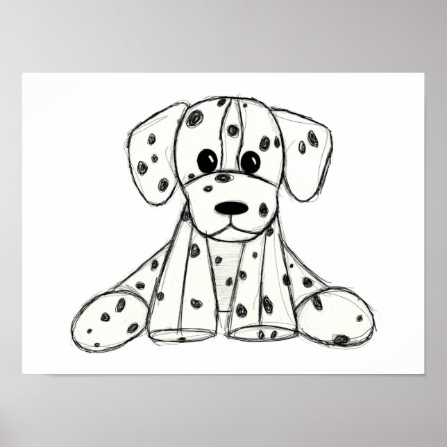 Affiche Dessin simple de contour de chien en peluche dalma (Devant)