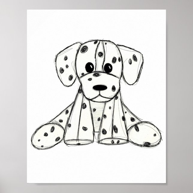 Affiche Dessin simple de contour de chien en peluche dalma (Devant)