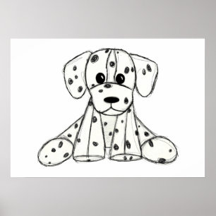 Affiche Dessin simple de contour de chien en peluche dalma