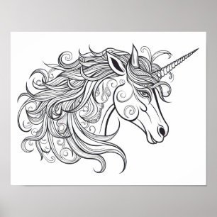 Affiche Dessin tête Unicorne petit