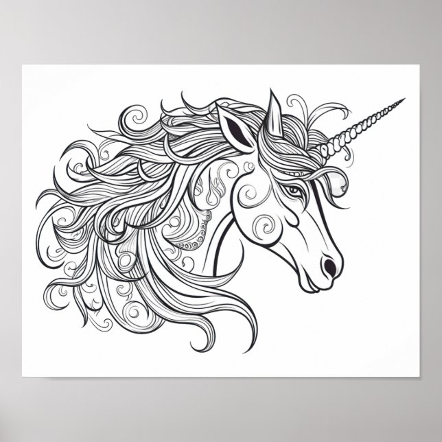 Affiche Dessin tête Unicorne petit (Devant)