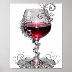 Affiche Dessin VERRE À VIN ROUGE Argent Propre