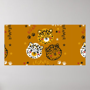 Affiche Dessin Visage De Chat Léopard. Little Funny Cheeta