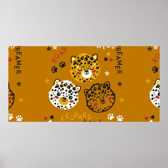 Affiche Dessin Visage De Chat Léopard. Little Funny Cheeta (Devant)