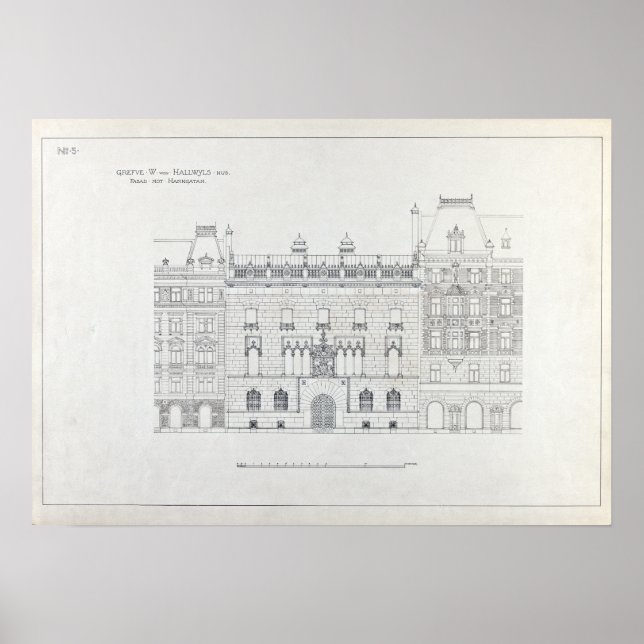 Affiche Dessins architecturaux vintages de Hallwyl House (Devant)