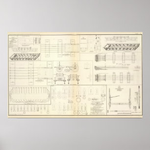 Affiche Dessins bateaux, ponts, chariots, projectiles