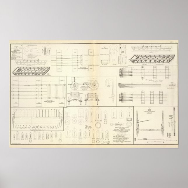 Affiche Dessins bateaux, ponts, chariots, projectiles (Devant)