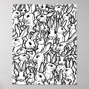 Affiche Dessins de lapin noir et blanc Moderne