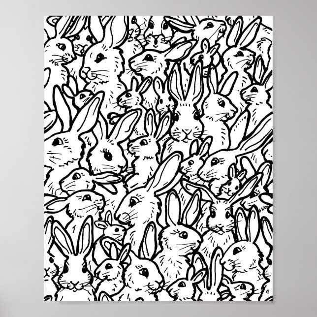 Affiche Dessins de lapin noir et blanc motif moderne (Devant)