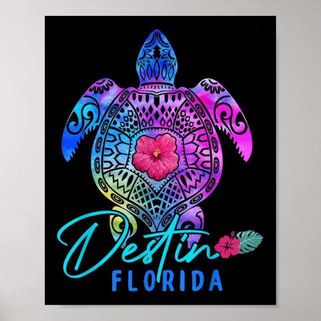 Affiche Destin Florida Tie Dye Sea Turtle Vacances d'été (Devant)