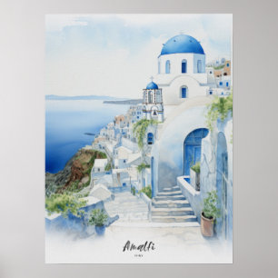 Affiche Destination Amalfi Watercolor Wall Art