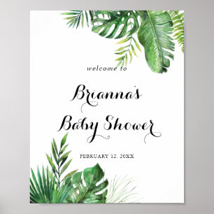 Affiche Destination Baby shower de verdure tropicale Bienv
