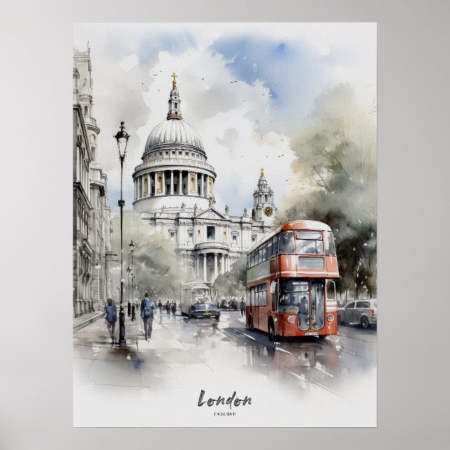 Affiche Destination Voyage Londres Watercolor Wall Art (Devant)