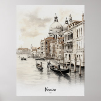Affiche Destination Voyage Venise Aquarelle Mur Art