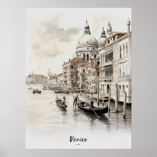 Affiche Destination Voyage Venise Aquarelle Mur Art (Devant)