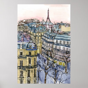 Affiche Destinations   Watercolor Eiffel Tower & Paris