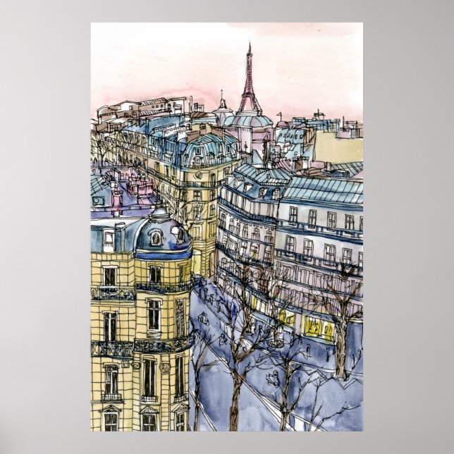 Affiche Destinations | Watercolor Eiffel Tower & Paris (Devant)
