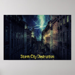 Affiche Destruction de la ville par tempête