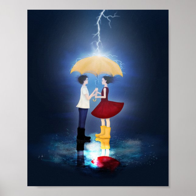Affiche Détail de "Lovestruck" Couple Sharing Umbrella (Devant)
