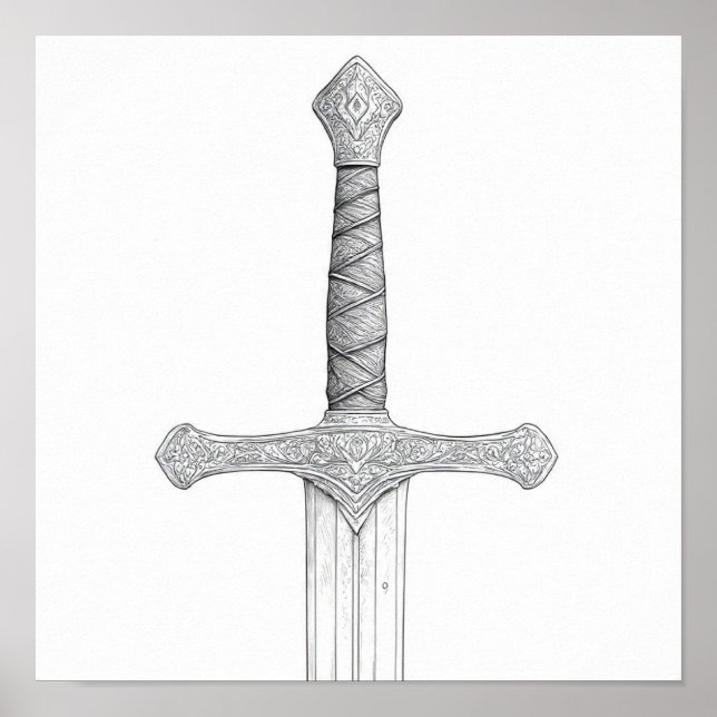 Affiche Detailed Knight's Gauntlet and Sword Grip Coloring (Devant)