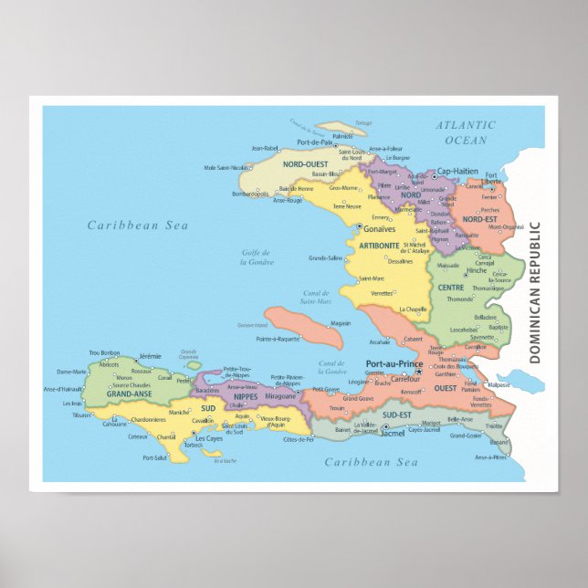 Affiche Detailed Map of Haiti Regions (Devant)