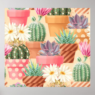 Affiche Détaillé succulent, cactus motif sans soudure.