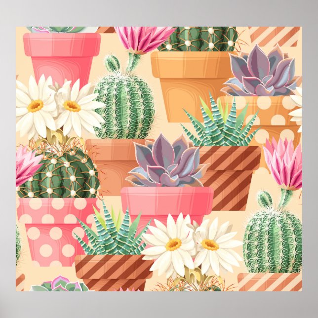 Affiche Détaillé succulent, cactus motif sans soudure. (Devant)