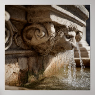 Affiche Détails complexes de l'ancienne fontaine romaine s