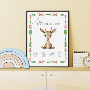 Affiche Détails de naissance de girafe nouveau-né aquarell