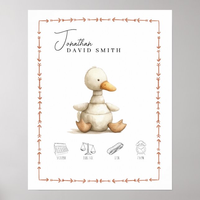 Affiche Détails de naissance personnalisables de la nurser (Devant)