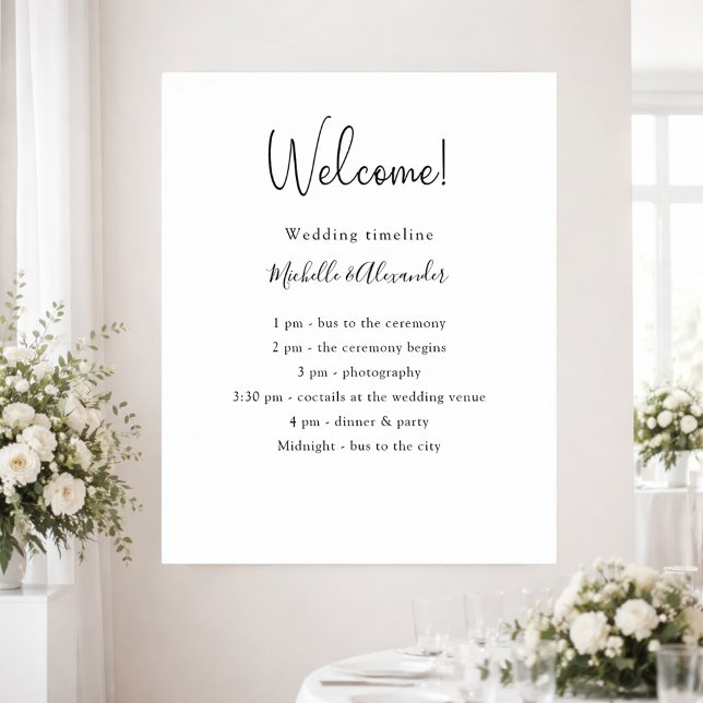 Affiche Détails de programme de mariage noir blanc (Créateur téléchargé)