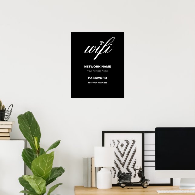 Affiche Détails Wi-Fi personnalisés et mot de passe noir (Bureau à domicile)
